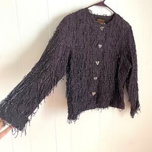 VTG Boho Lagenlook Textured Frayed Jacket M Stone Buttons Handwoven Guatemala EU